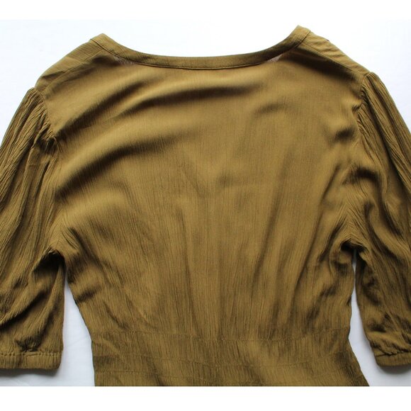 ba&sh Norma Midi Dress / Large / US 8 / Khaki Green V-Neck Smocked - Picture 8 of 11